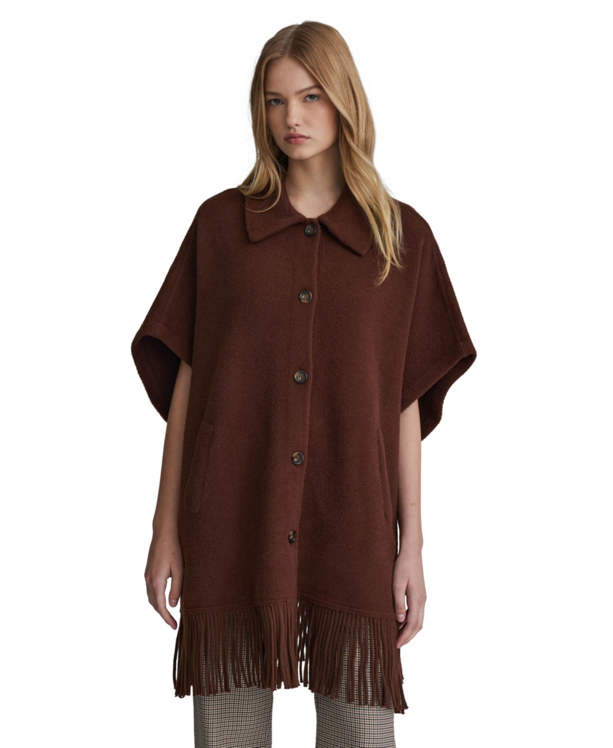 Nvlt Women's Mink Eyelash Fringe Hem Cape