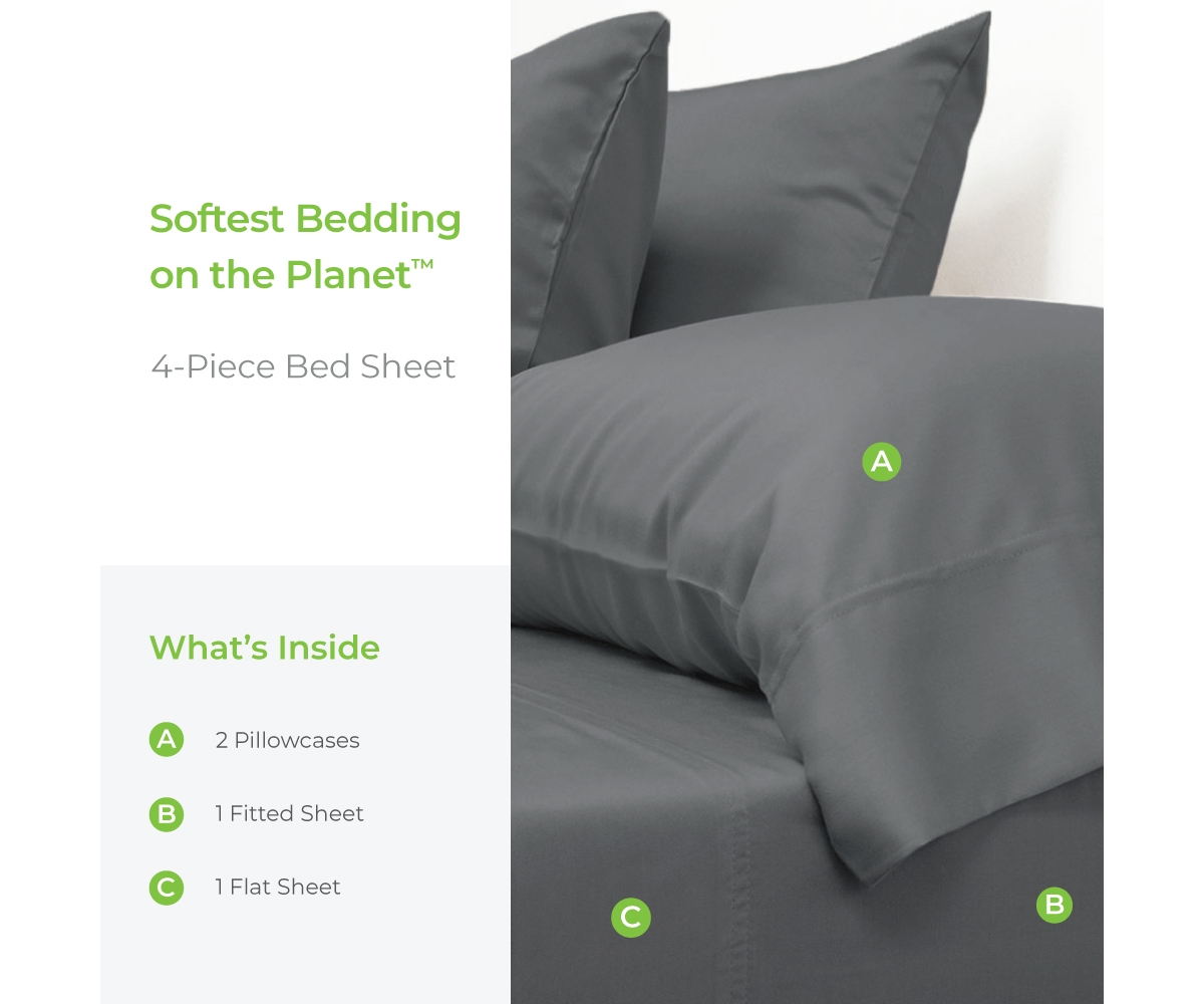 Cariloha Retreat 4-Piece Sateen Sheet Set | Laguna Blue | Queen | Lyocell Material | Breathable, Corner Straps, Extra soft & Cooling