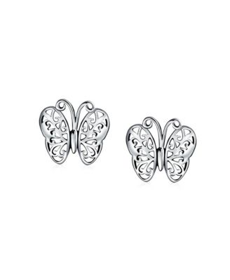 Small Animals Nature Garden Insects Filigree Butterfly Stud Earrings Sterling Silver