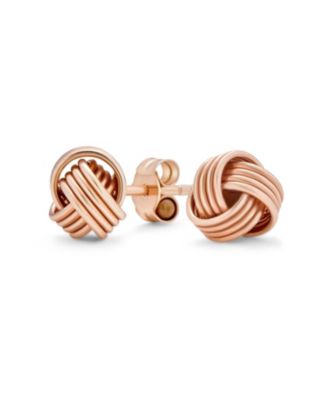 Traditional Classic Round Woven Twisted Rope Cable Love Knot Ball Stud Earrings Rose Gold Plated .925 Sterling Silver