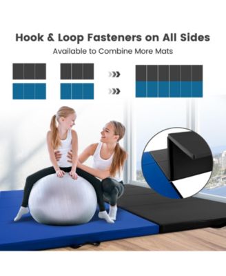 4-Panel PU Leather Folding Exercise Mat with Carrying Handles-Black