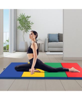 4-Panel PU Leather Folding Exercise Mat with Carrying Handles-Multicolor