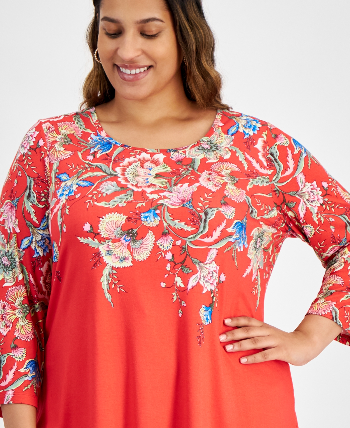 Jm Collection Plus Size Mariah Floral-Print Top, Created for Macy's