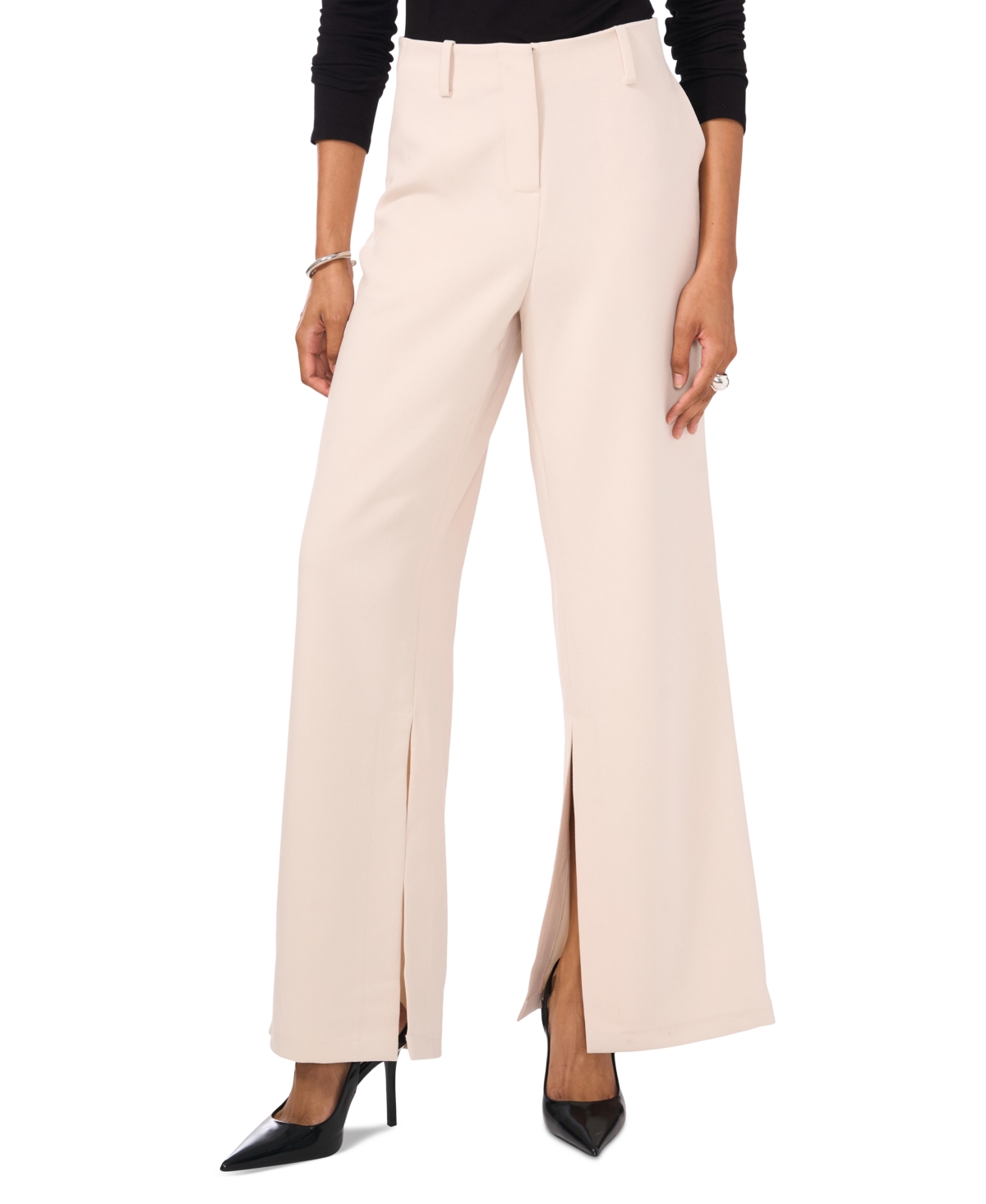 Shop Vince Camuto Women's Wide-leg Split-hem Trousers In Neutral
