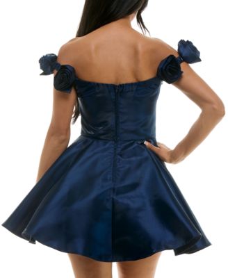 b darlin juniors off the shoulder dress B Darlin Juniors' Off-The-Shoulder Charmeuse Dress - Navy