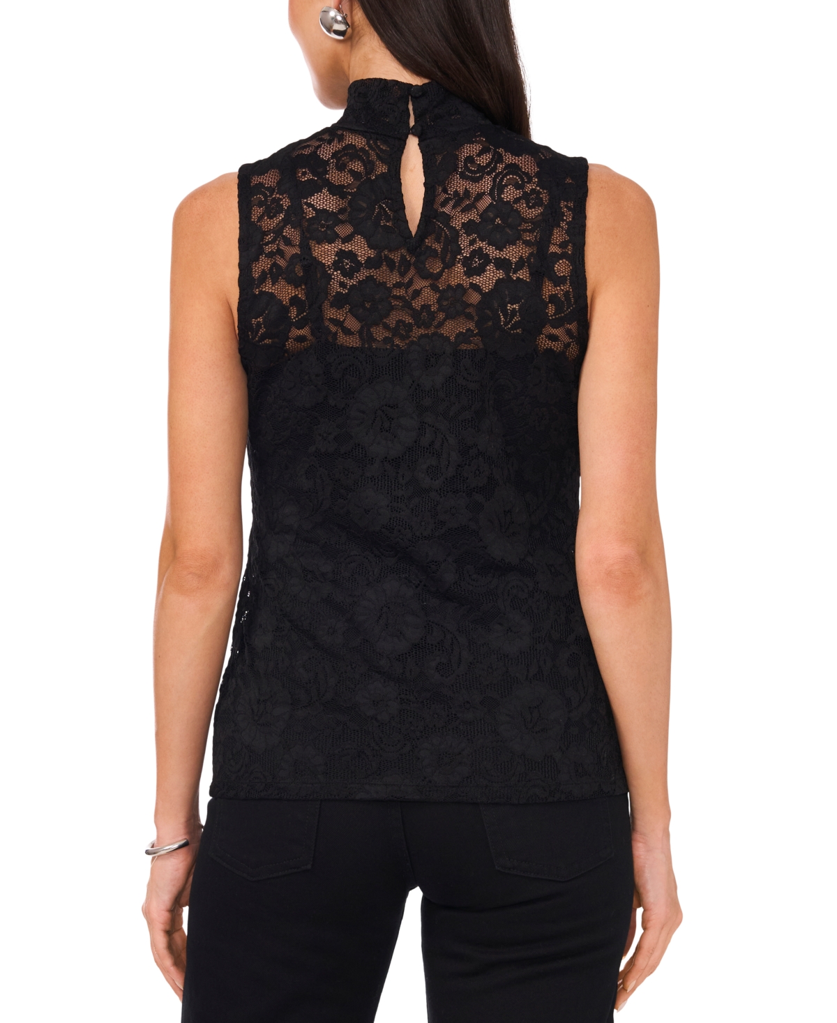 1.state Women's Sleeveless Mock-Neck Floral Lace Top