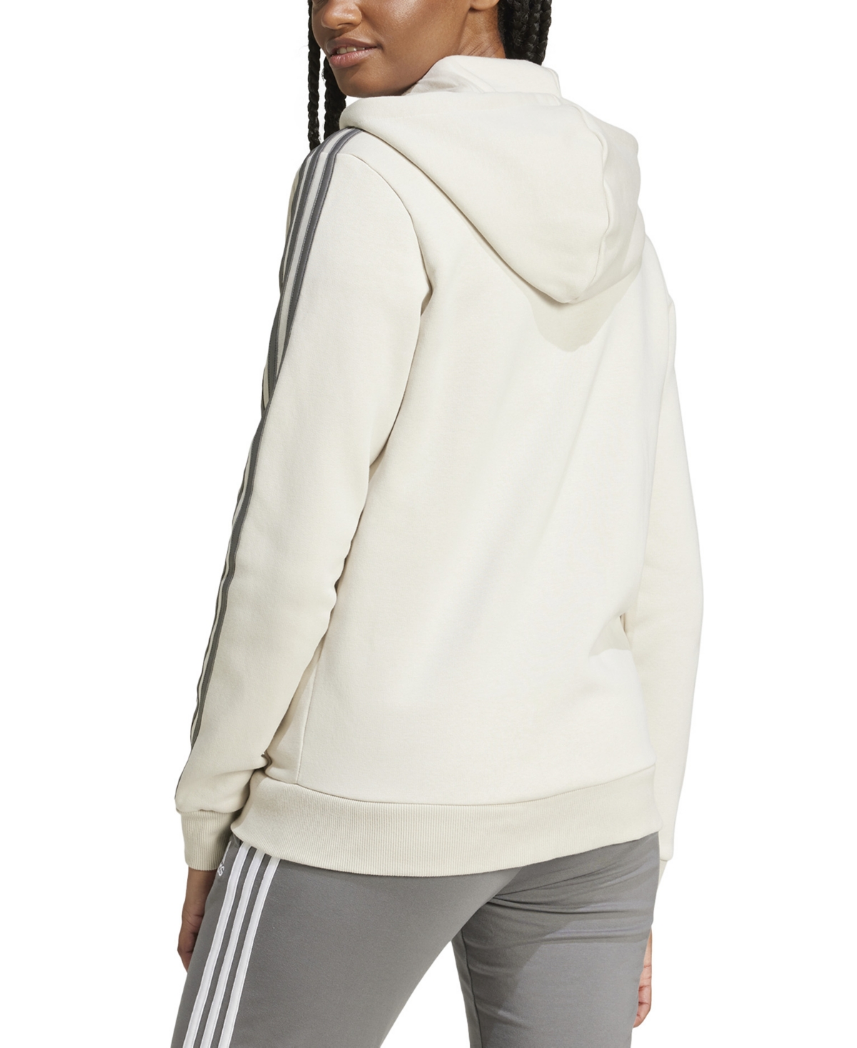 Adidas Originals Women's 3-stripe Cotton Fleece Full-zip Hoodie Sweatshirt In Alumina