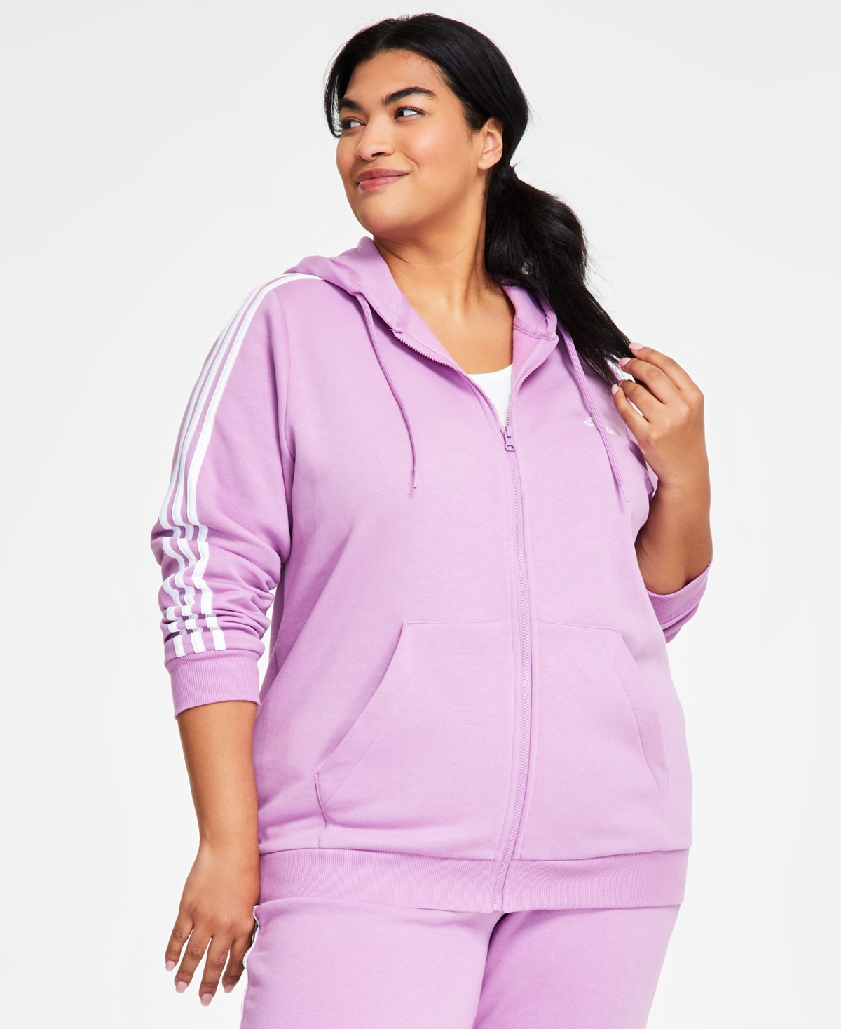 adidas Plus Size 3-Stripe Cotton Fleece Full-Zip Hoodie Sweatshirt