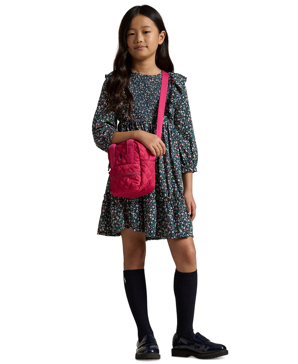 Polo Ralph Lauren Big Girls Floral Smocked Cotton Jersey Dress - NAVY PP C7998