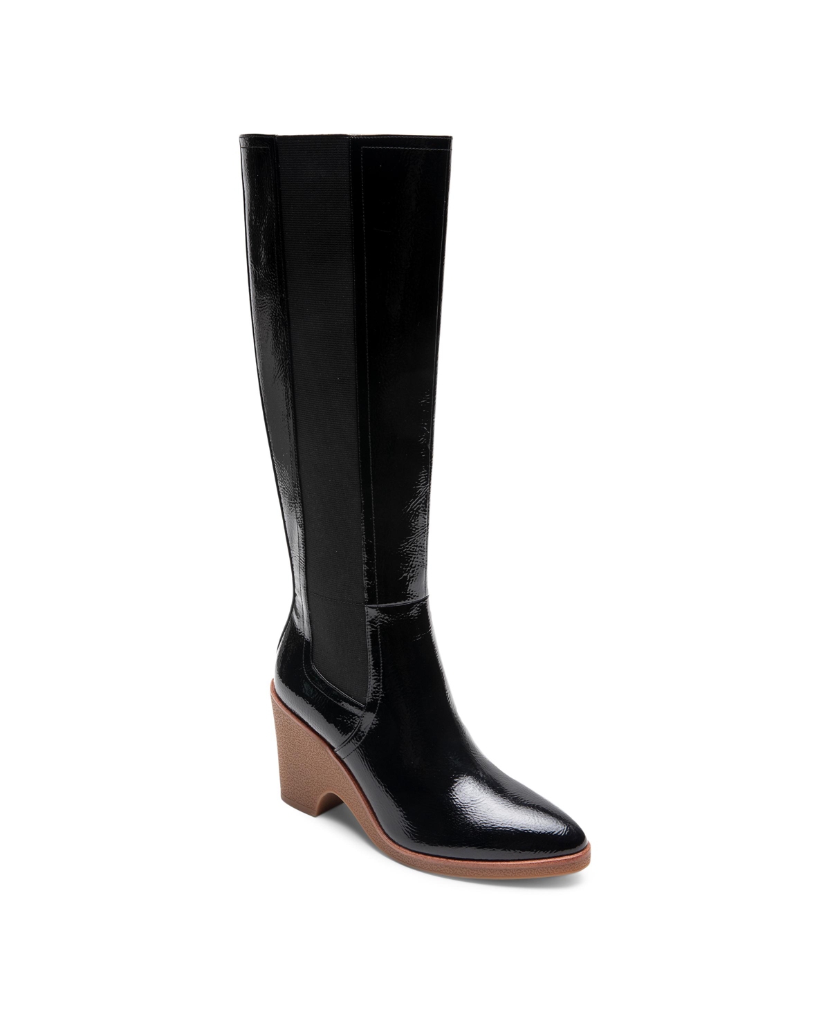 Aerosoles Memphis Wedge Knee High Boot In Black Patent Crinkled Faux Leather-polyu