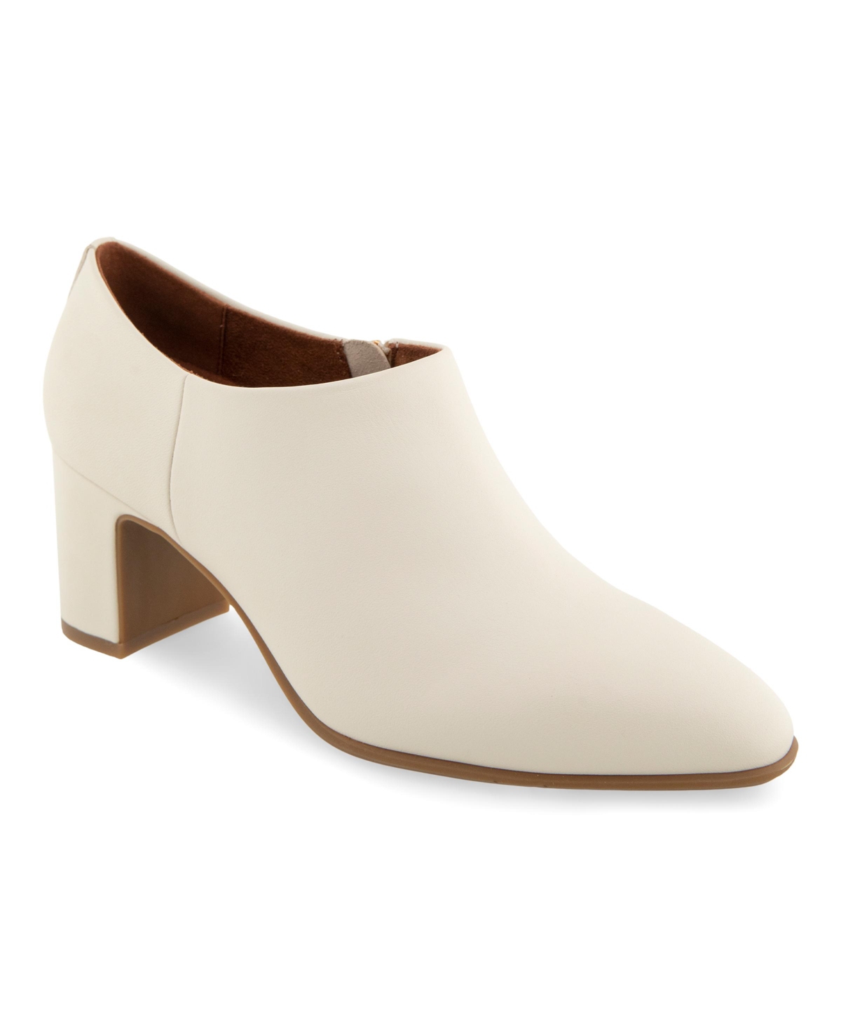 Aerosoles Melina Block Heel Bootie In Eggnog Shiny Smooth Leather