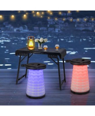 3 Pieces Folding Camping Table Stool Set with 2 Retractable LED Stools