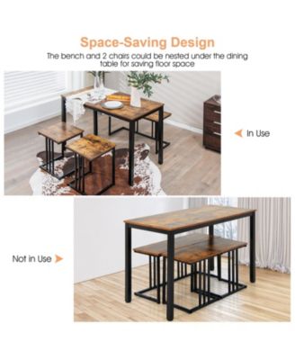 4 Pieces Space-Saving Dining Table Set with Bench and 2 Stools