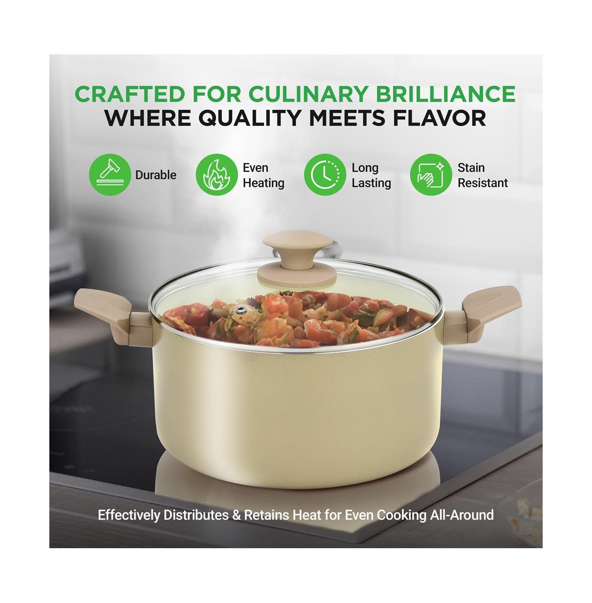 NutriChef 54 Pcs. Home Kitchen Cookware, Kitchen Tools, and Bakeware Set - High-Quality Ceramic Kitchenware Pots and Pans (Taupe - Brown