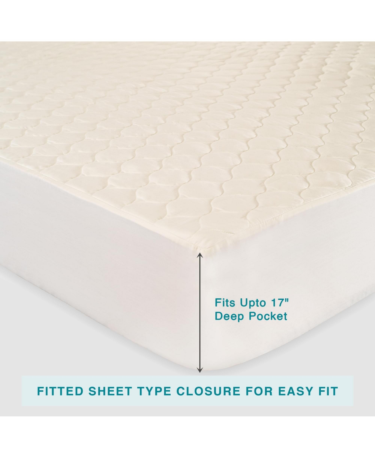 Fabdreams Organic Luxury Organic Cotton Quilted Mattress Protector with 17" Deep Pockets, Water- Resistant