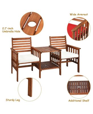 3 Pieces Outdoor Patio Table Chairs Set Acacia Wood Loveseat