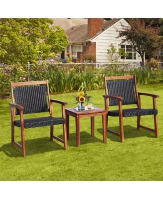 3 Pieces Rattan Bistro Set with Acacia Wood Frame for Garden