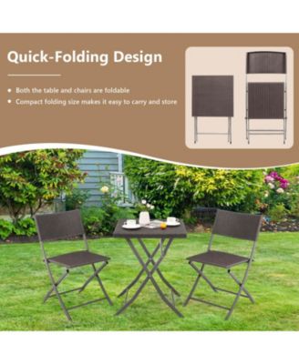 3 Pieces Patio Bistro Set with Folding Wicker Chairs and Table