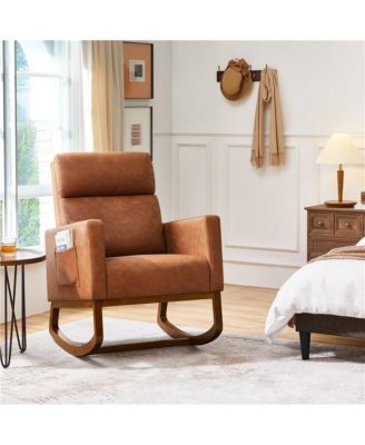 Faux Leather Upholstered Rocking Chair High Back Armchair
