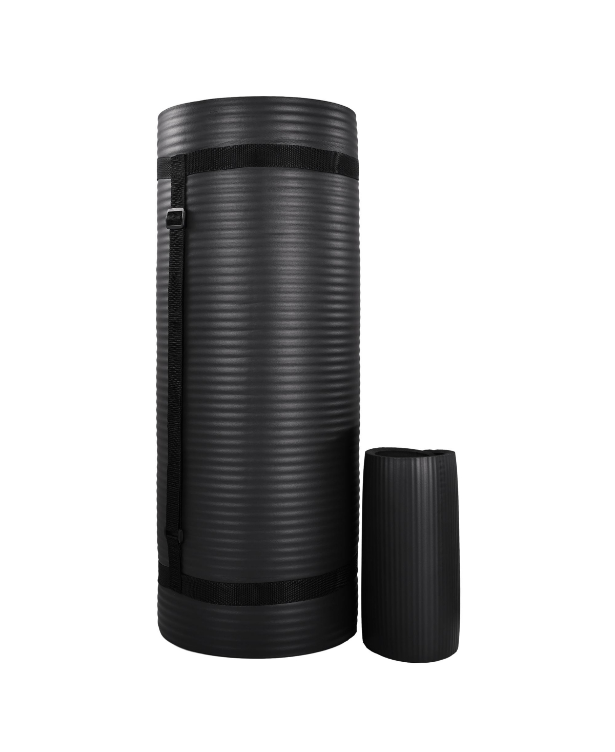 1&#x22; Extra Thick Yoga Mat w/Knee Pad and Carrying Strap, Black - Black