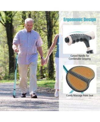 Lightweight Adjustable Folding Cane Seat with Light-Black