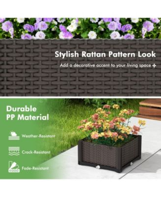 2 Set Elevated Plastic Raised Garden Bed Planter Kit for Flower Vegetable Grow-Brown
