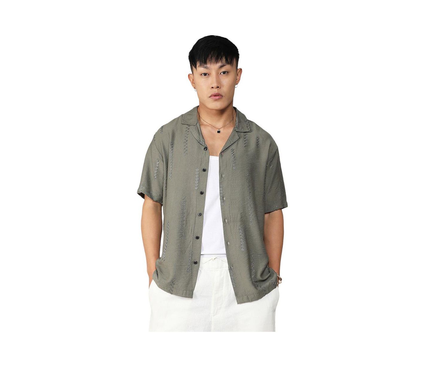 Мужская рубашка Cahoot Campus Sutra Olive Green Embroidered Twist, цвет: Зелёный — фото 1