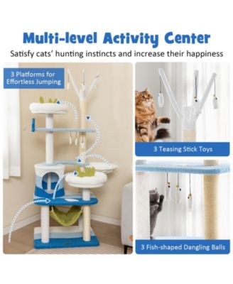 Multi-level Cat Tower with Sisal Covered Scratching Posts-Blue