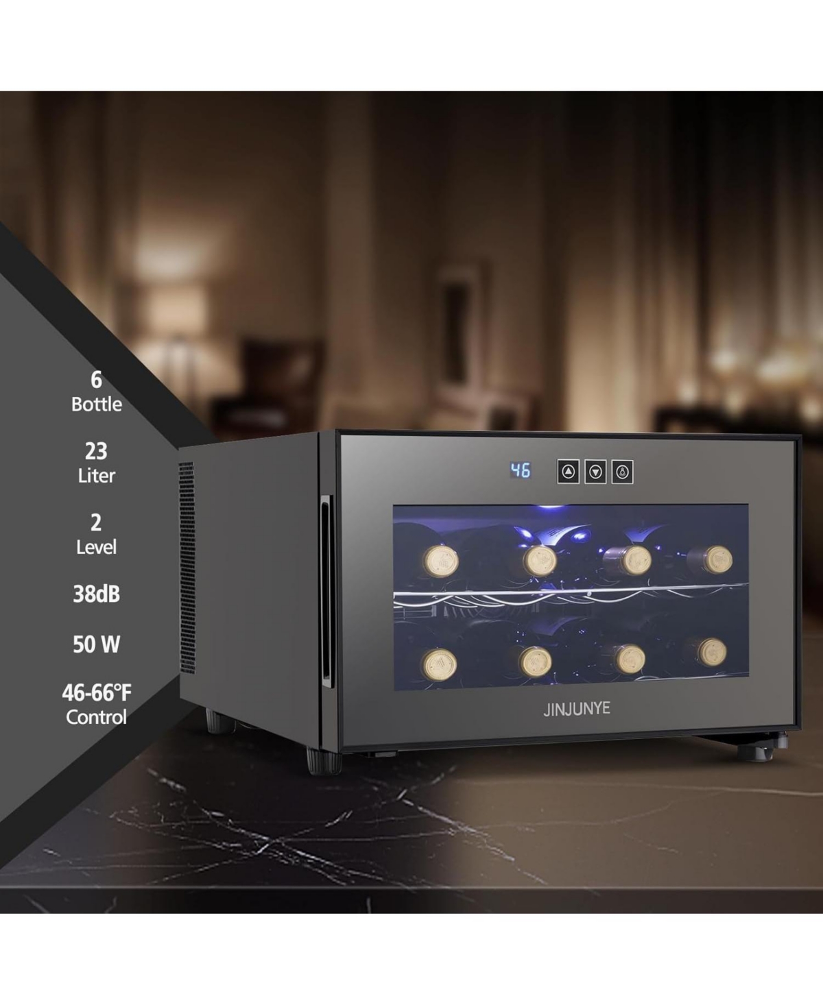 Jinjunye 8 Bottle Wine Cooler Refrigerator, Wine Fridge Small, Countertop Wine Cooler with Digital Temperature Control, 46-66 Mini Freestanding Wine C