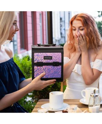 Makeup Train Case Cosmetic Organizer w/ Mirror Mermaid Pink Artist