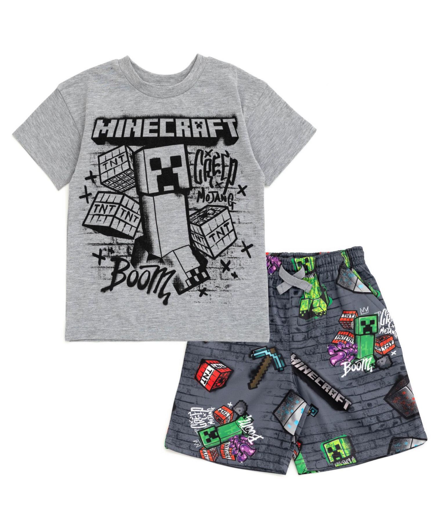 Little Boys (5-20) Creeper Skeleton Zombie Enderman Graphic T-Shirt and Mesh Shorts Outfit Set to