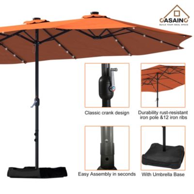 Outdoor Double-Sided Patio Umbrella with Base 36 LED Light Market Umbrella with Cover