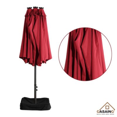 Outdoor Double-Sided Patio Umbrella with Base 36 LED Light Market Umbrella with Cover
