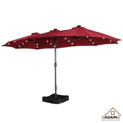 Outdoor Double-Sided Patio Umbrella with Base 36 LED Light Market Umbrella with Cover