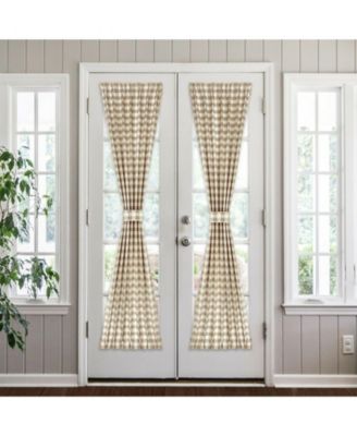 Plaid Country Farmhouse French Door Curtain Panel with Matching Tieback