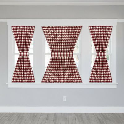 Plaid Country Farmhouse French Door Curtain Panel with Matching Tieback