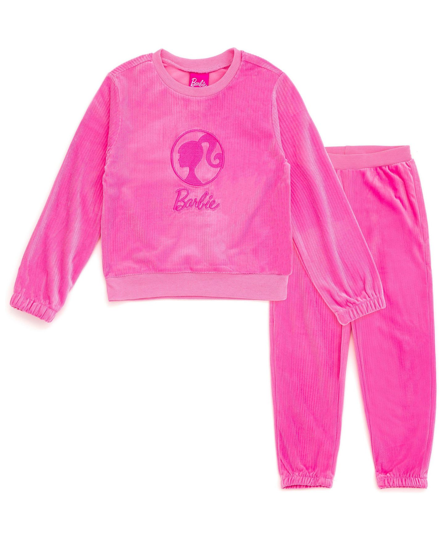 Детский комплект Barbie Girls' Velour 2-Piece Sweatshirt and Pants Set, цвет: Розовый — фото 1