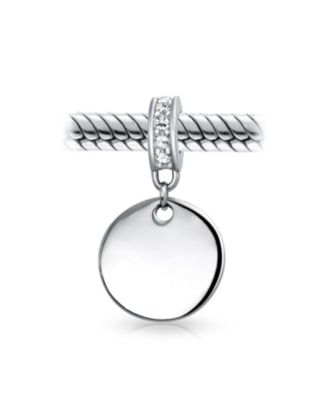 Crystal Accent Bale Dangle Round Circle Disc Shaped Charm Bead .925 Sterling Silver