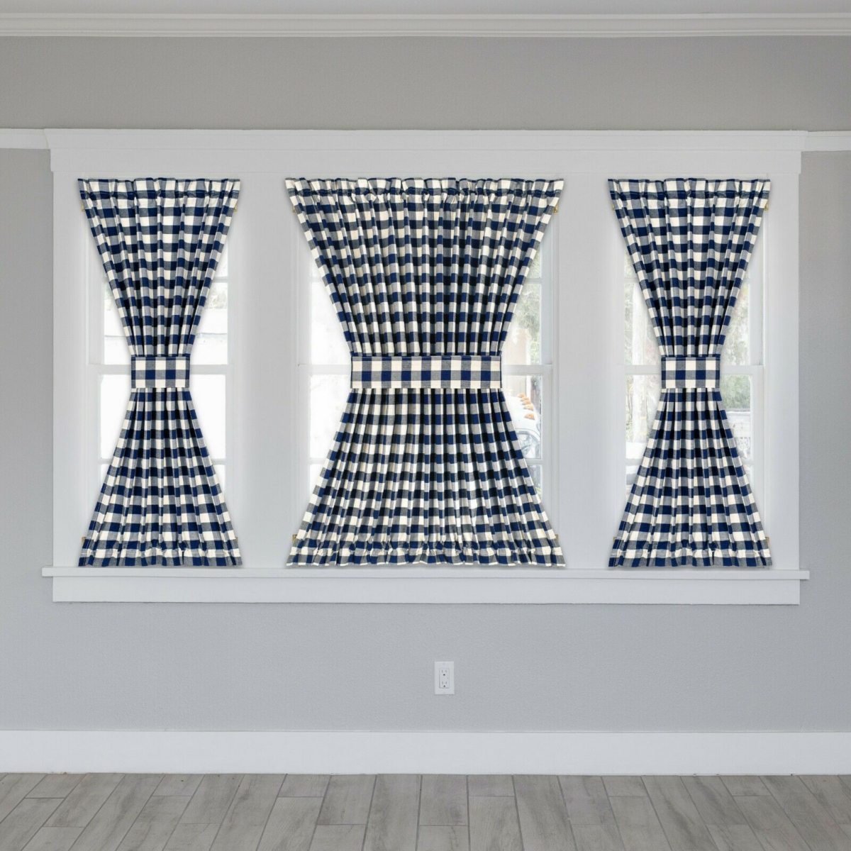 Kate Aurora Plaid Country Farmhouse French Door Curtain Panel With Matching Tieback