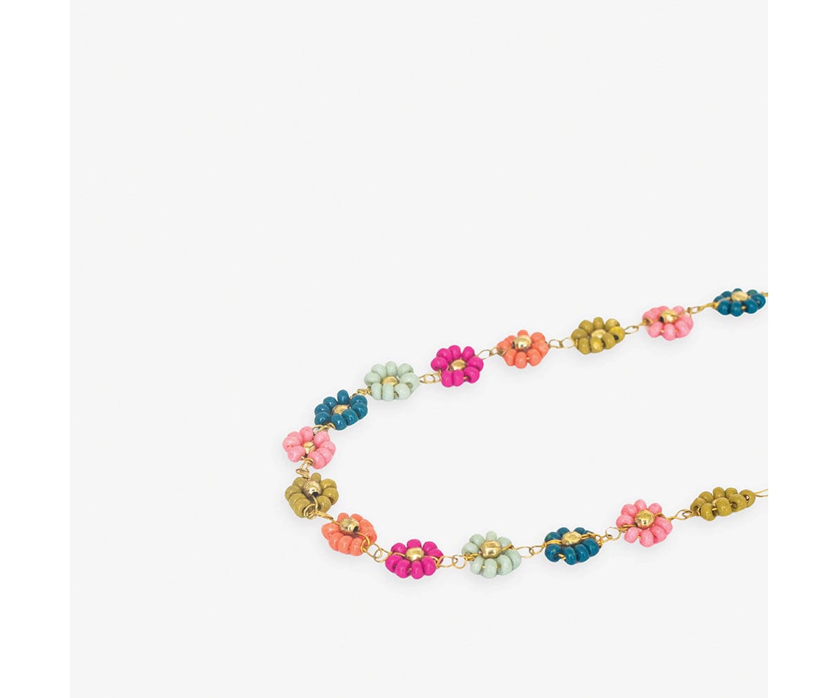 Ink + Alloy Amanda Multi Color Flowers Beaded Necklace - Rainbow