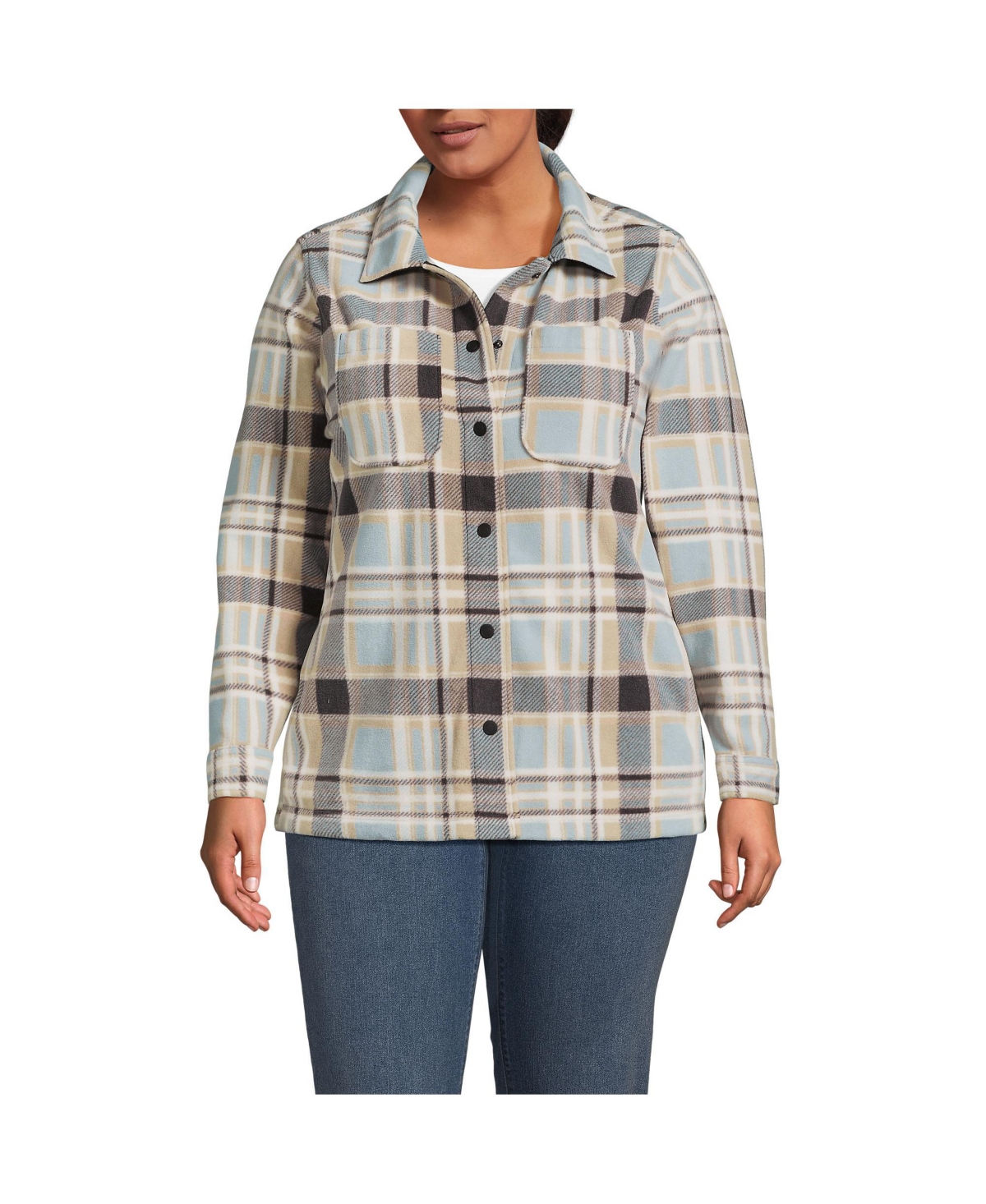 Plus Size Anyweather Fleece Shirt Jacket - Black slate/warm almond plaid