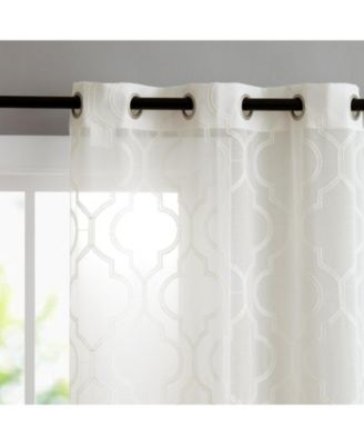 2 Piece Charlotte Clover Trellis Grommet Top Sheer Voile Window Curtain Panels - 38 in. W x 96 in. L, Blue