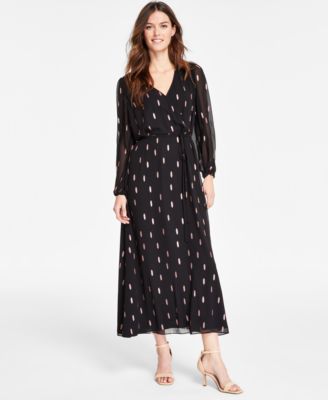 MSK - Women's Printed Surplice Chiffon Maxi Dress