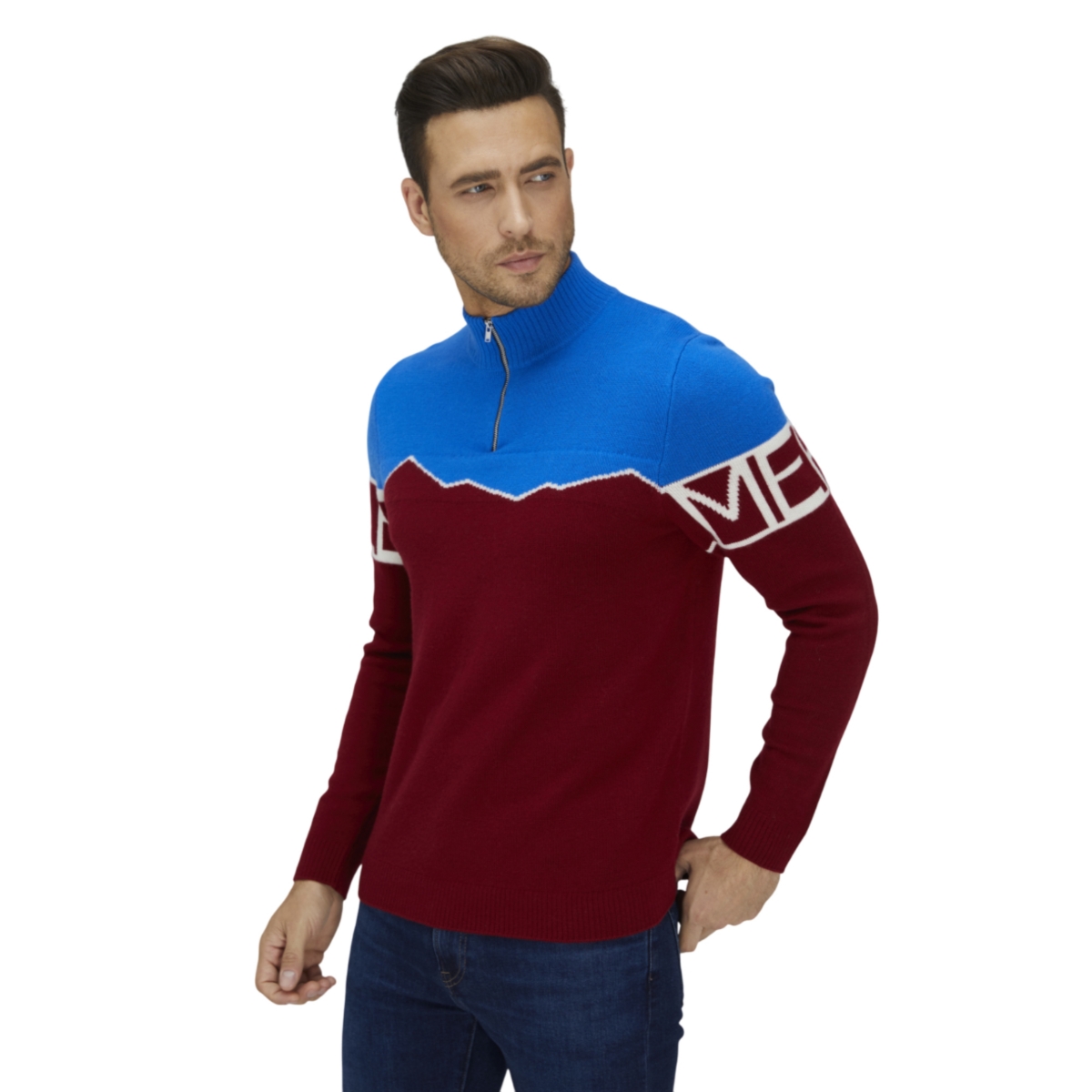 Bellemere New York Men's Bellemere Merino Super Fine Mountain Print sweater -blue