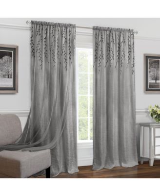 Traditional Home 2 Pack Double Layered Embroidered Floral Sheer Curtains 63 In. Long White