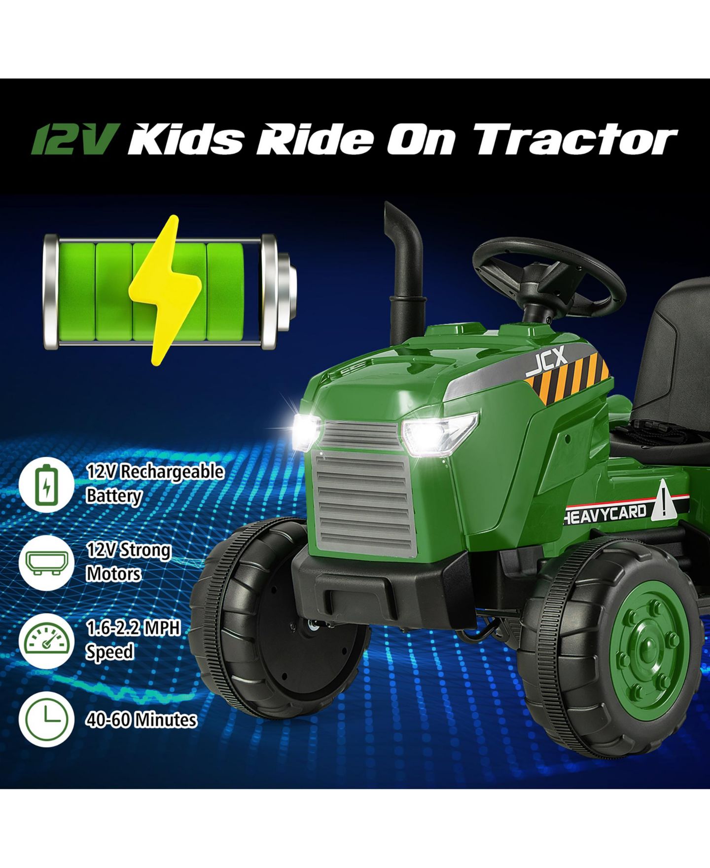 Детская игрушка Gymax 2-in-1 Electric Tractor with Trailer Remote Control Ride-On, 66 lbs. Capacity, Ages 3+, цвет: Чёрный — фото 2