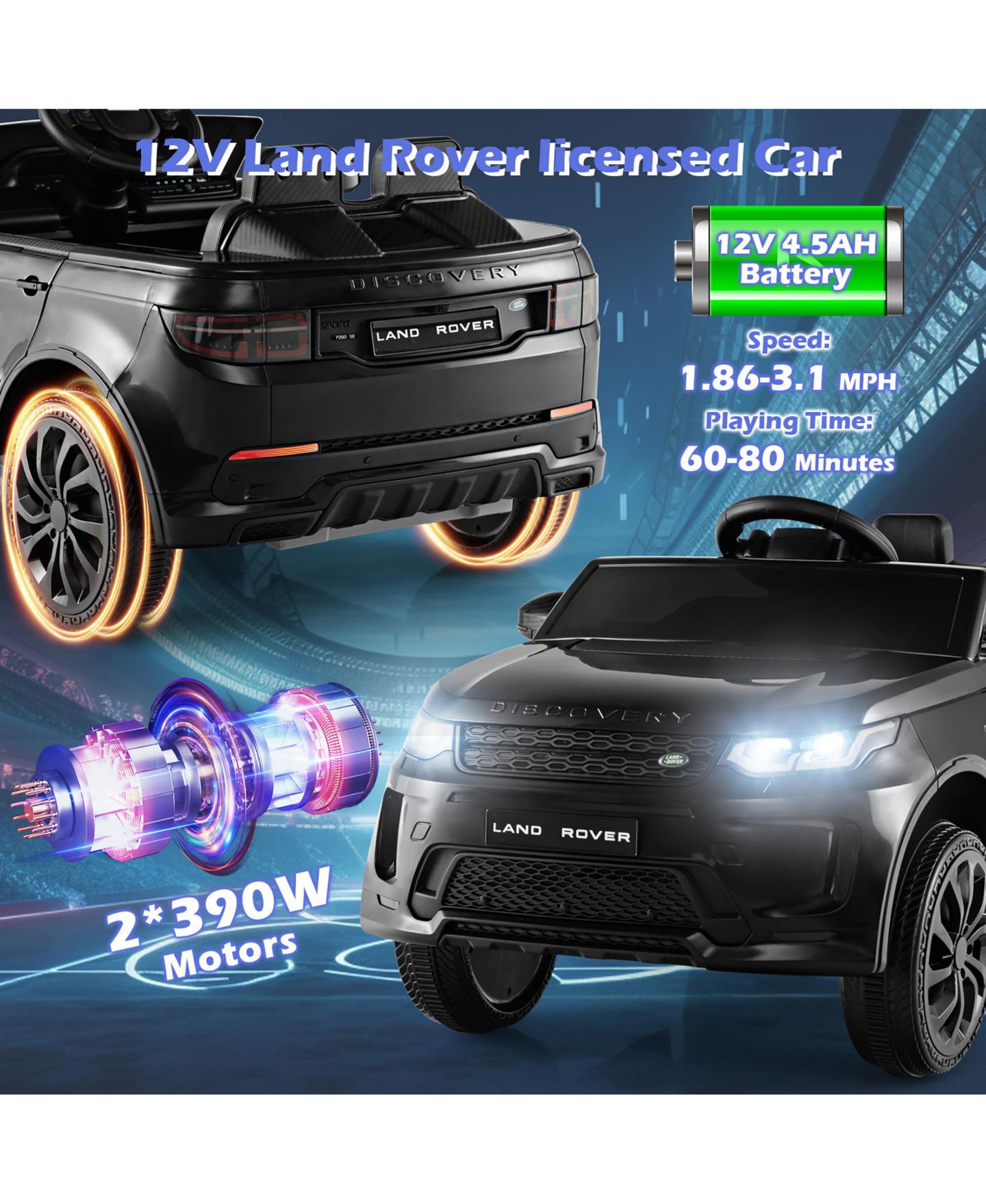 Детская игрушка Gymax Discovery Licensed Land Rover 12V Electric Ride-On Car with Remote Control, Ages 3-7, цвет: Чёрный, вариант 1 — фото 6
