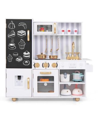 Play Kitchen Toy Set w/ Chalkboard Oven Sink Faucet Stove Water Dispenser