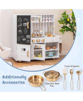 Play Kitchen Toy Set w/ Chalkboard Oven Sink Faucet Stove Water Dispenser