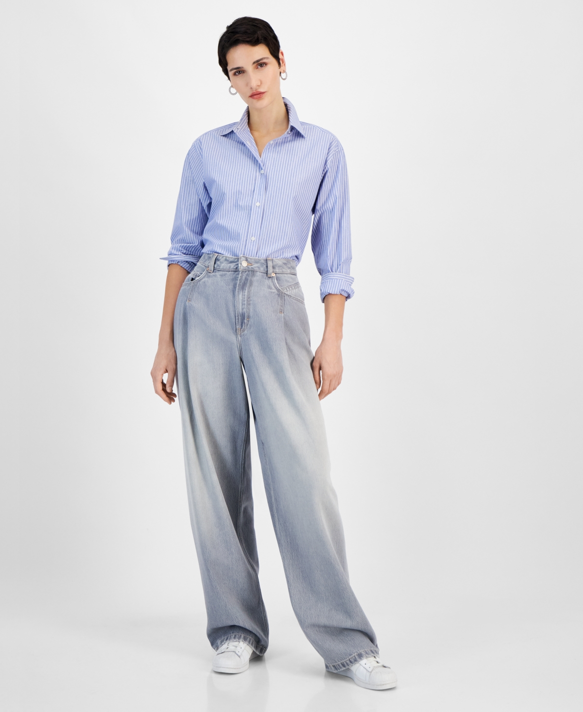 HUGO BOSS WOMEN'S SLOUCHY DENIM PLEATED WIDE-LEG PANTS 